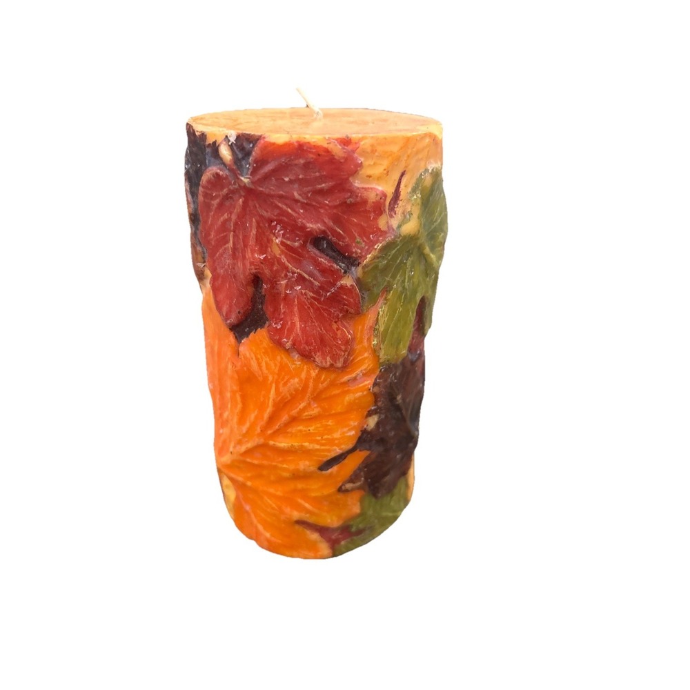 New Multicolored Fall Leaf Candle 3 1/4" Diameters 6" H